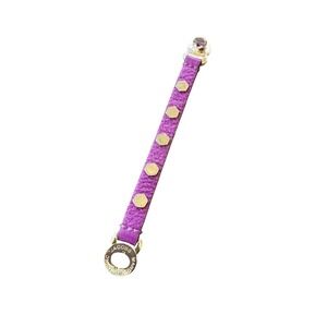 Marc by Marc Jacobs Purple Leather Silvertone Studded Turnlock Bracelet 6.5"